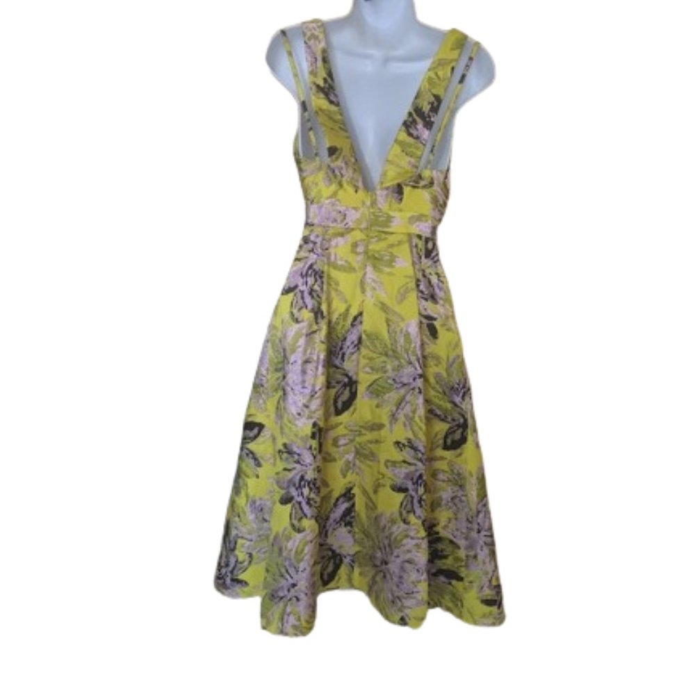 Spectacular Yellow Black Silver  A-Line, Fit & Flare Party Dress Size 0  NEW NWT